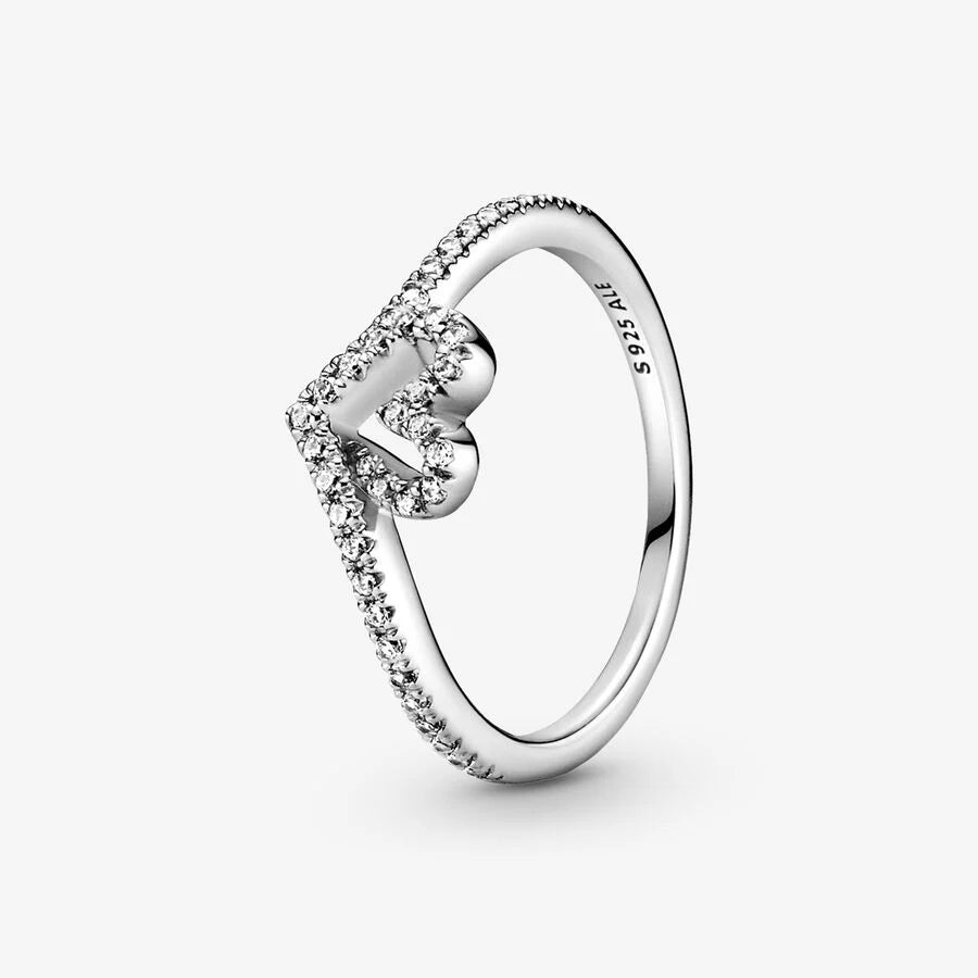 Anel Wishbone Coração Brilhante