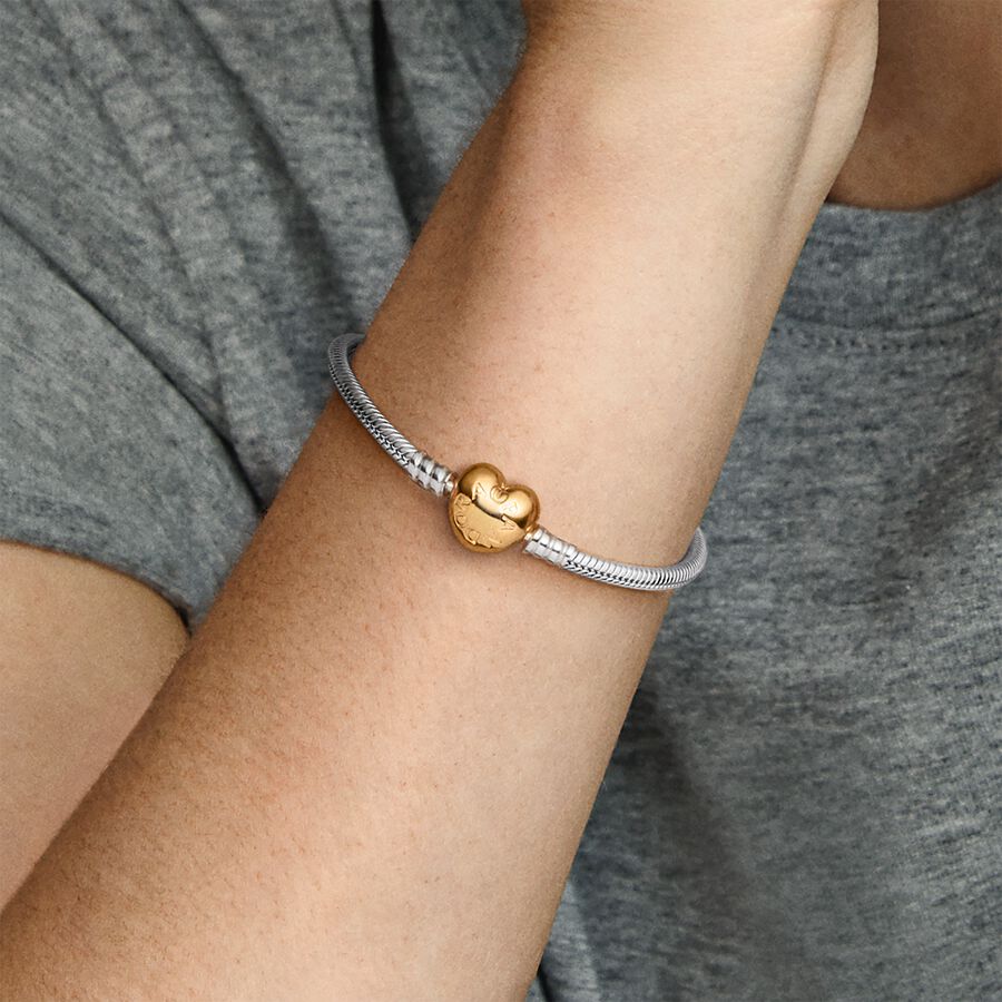 Pulseira Malha Snake Fecho Coração Pandora Moments