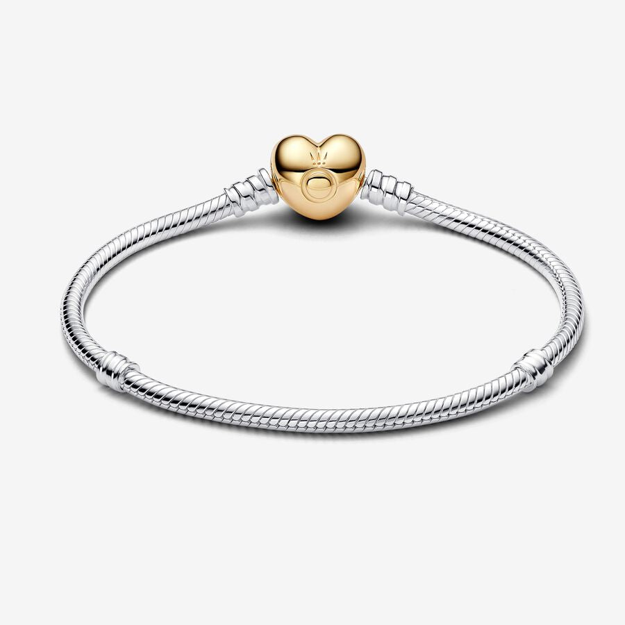 Pulseira Malha Snake Fecho Coração Pandora Moments