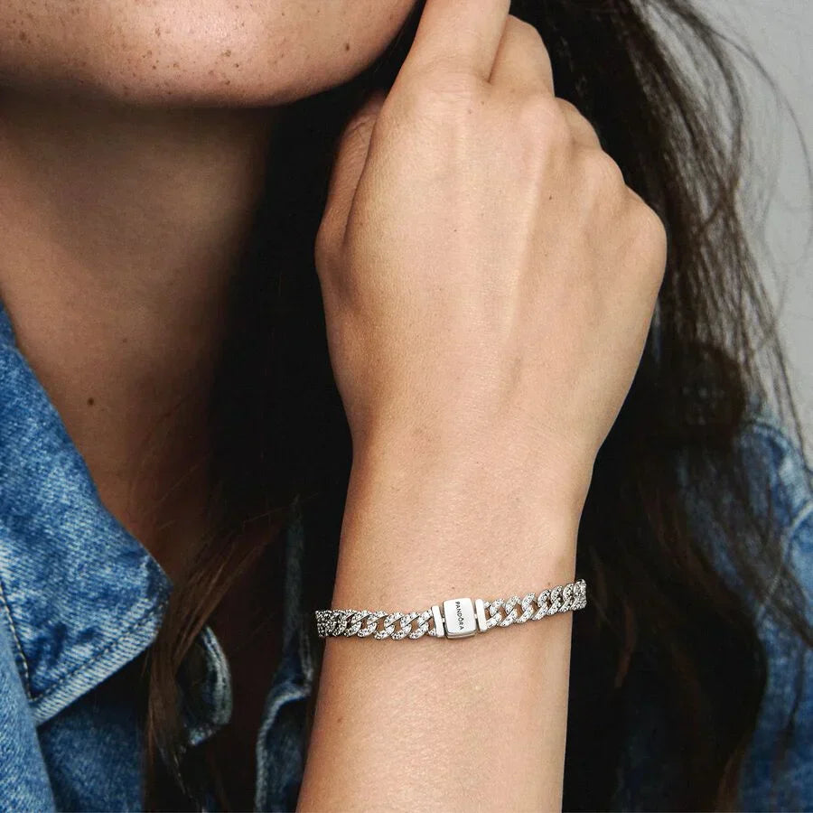 Pulseira de Corrente Cubana Pavé Pandora Timeless