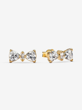 Brincos Espigão Laço Brilhante Revestimento de ouro 14k