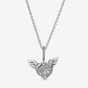 Colar Pavé Coração e Asas de Anjo
