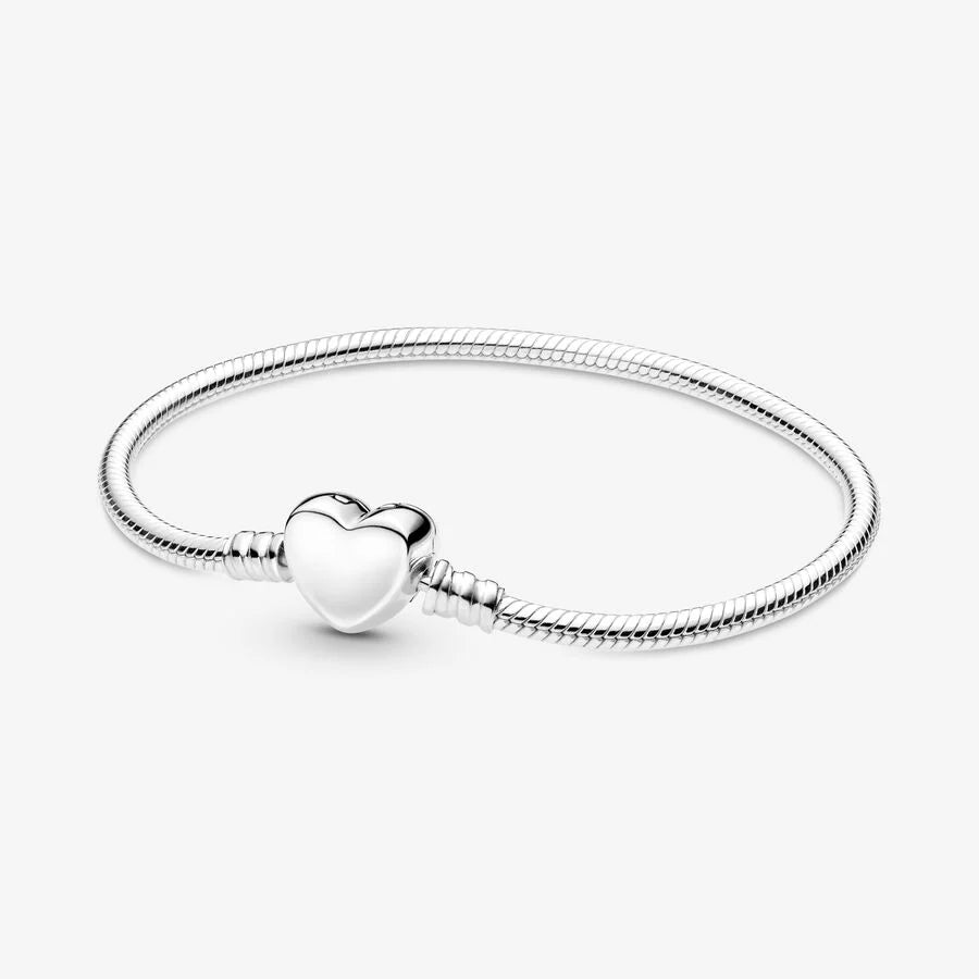Pulseira malha Snake com Fecho Coração Gravável Pandora Moments