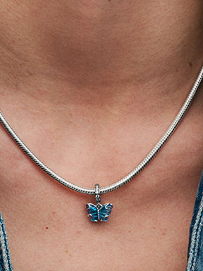 Conta Pendente Murano Borboleta Azul Prata