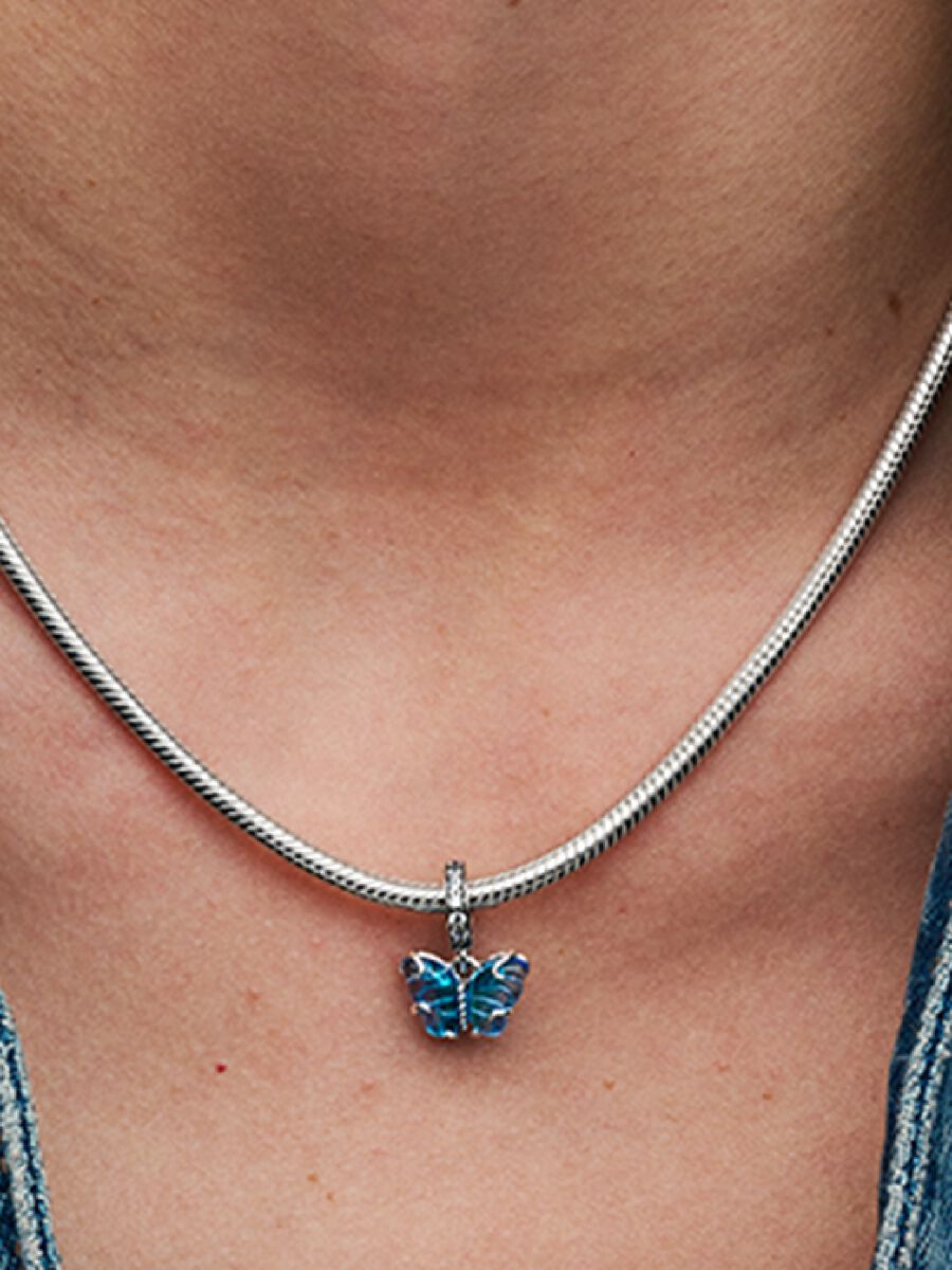 Conta Pendente Murano Borboleta Azul Prata